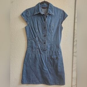 Vintage RARE Y2K Playboy Button Up Short Sleeve Denim Mini Dress Size S/M